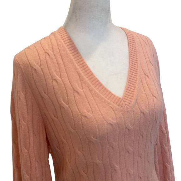 Christopher Fischer Pink V-Neck Cable Knit Cashmere Sweater Womens Size Medium - Picture 2 of 6